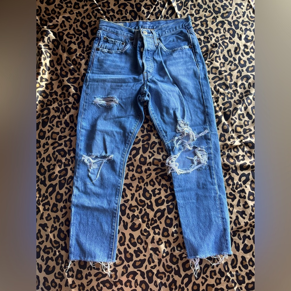 Levi's Blue Distressed Straight Leg Jeans